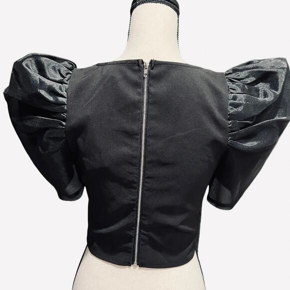 CIDER Chiffon Puff Sleeve Plunge Neck Blouse Size S NWT - Picture 4 of 8